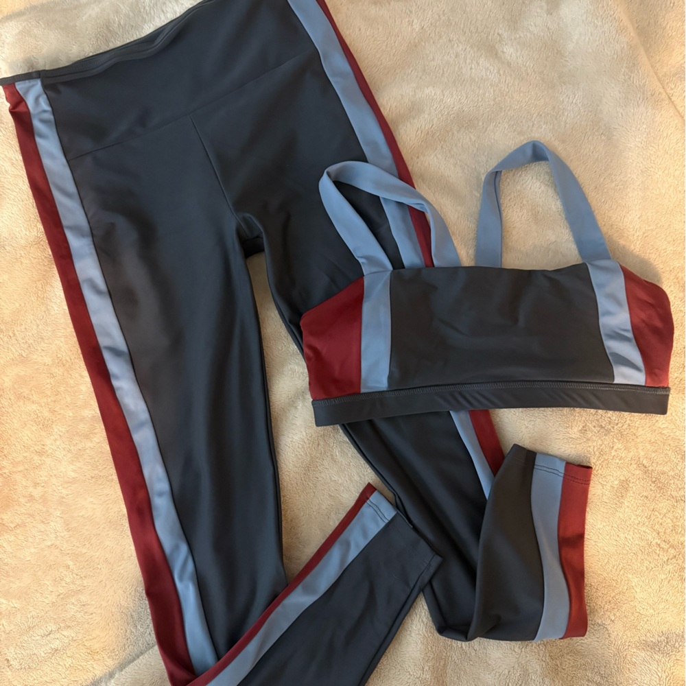 Lanston Sport Gray and Red Sports Bra & Leggings
